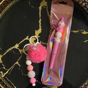 Pink Accessory Set with paw prints